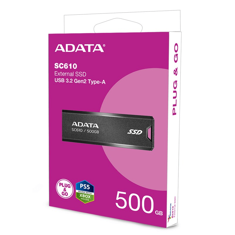 Ssd Externo 610 500 Gb Usb 3.2 Velocidad  550/500MbADATASC610-500G-CBK/RD