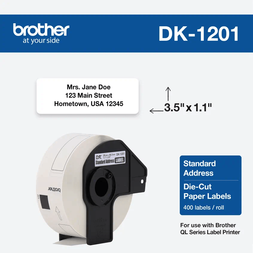 Etiquetas De Papel Blanco Con Dirección Estándar (400 Etiquetas)BROTHERDK 1201