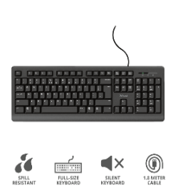 TRUST-23883-8713439248432-Teclado Trust Primo Alámbrico con Teclas Silenciosas y Resistente a los Derrames