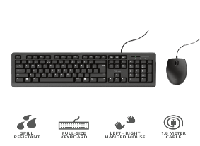 TRUST-23972-8713439252439-Combo Trust Primo Alámbrico Teclado+Mouse con Teclas Silenciosas y Resistente a los Derrames