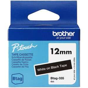 Brother-BTAG335-BTAG335 12MM WHITE ON BLACK TAPE