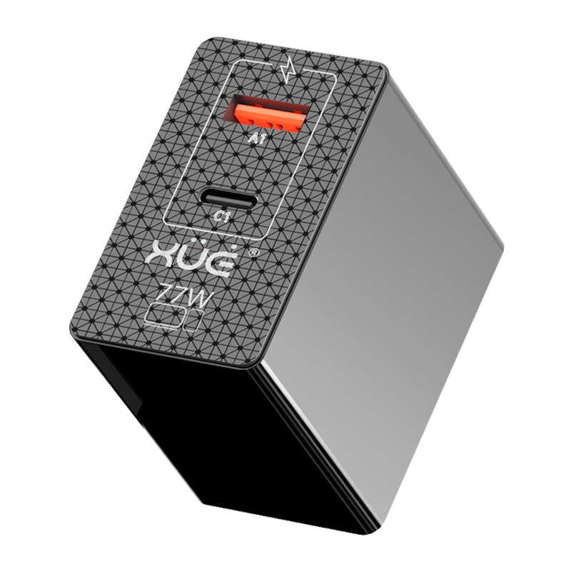 Cargador de corriente XUE® Type-C GaN 20V-3.25A 15V/12V/9V/5V–3A 77W USB A & USB-C Wall / Negro-XUE®-AC-XUE-GaN-77W
