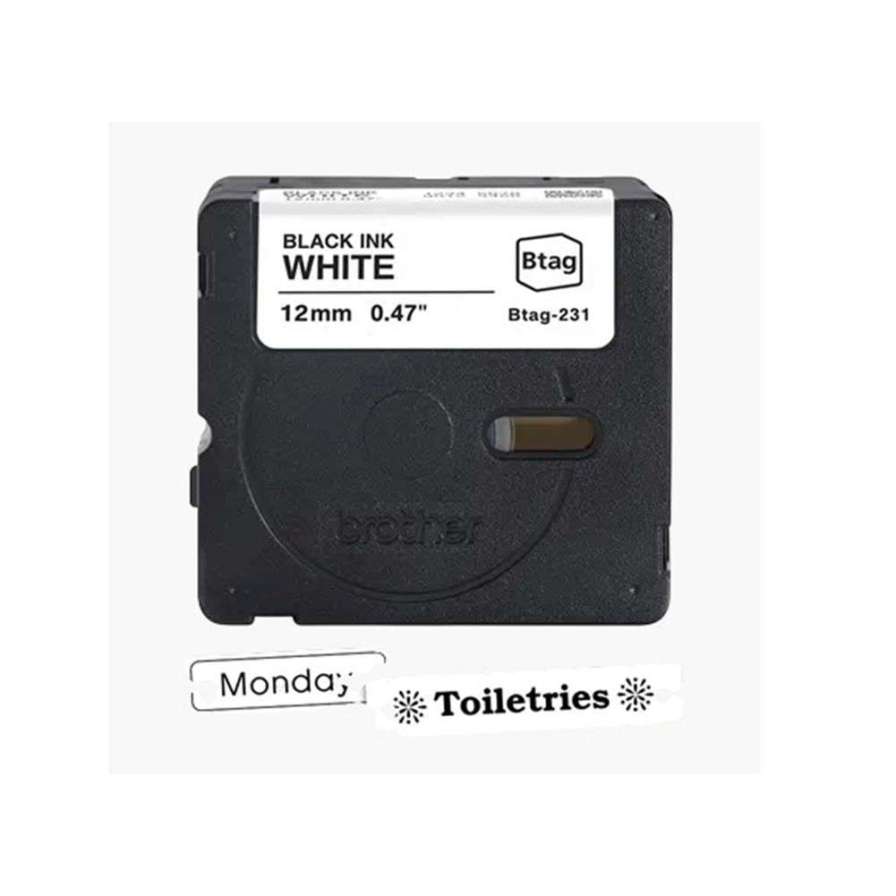 Cinta Brother BTAG231 Negro sobre blanco 12MM 4M-BROTHER-