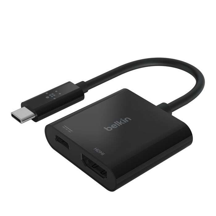 Belkin AVC002btBK Belkin USB-C to HDMI + Charge Adapter - Adaptador de vídeo - 24 pin USB-C macho a HDMI, USB-C (solo alimentación) hembra - negro - compatibilidad con 4K, USB Power Delivery (60W)