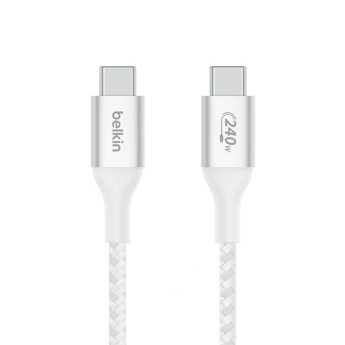 Belkin CAB015BT2MWH Belkin BoostCharge - Cable USB - 24 pin USB-C (M) a 24 pin USB-C (M) - USB 2.0 - 2 m - compatible con hasta 240 W de potencia - blanco