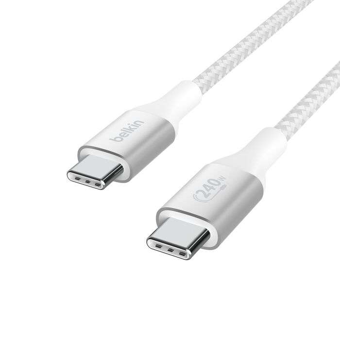 Belkin CAB015BT2MWH Belkin BoostCharge - Cable USB - 24 pin USB-C (M) a 24 pin USB-C (M) - USB 2.0 - 2 m - compatible con hasta 240 W de potencia - blanco