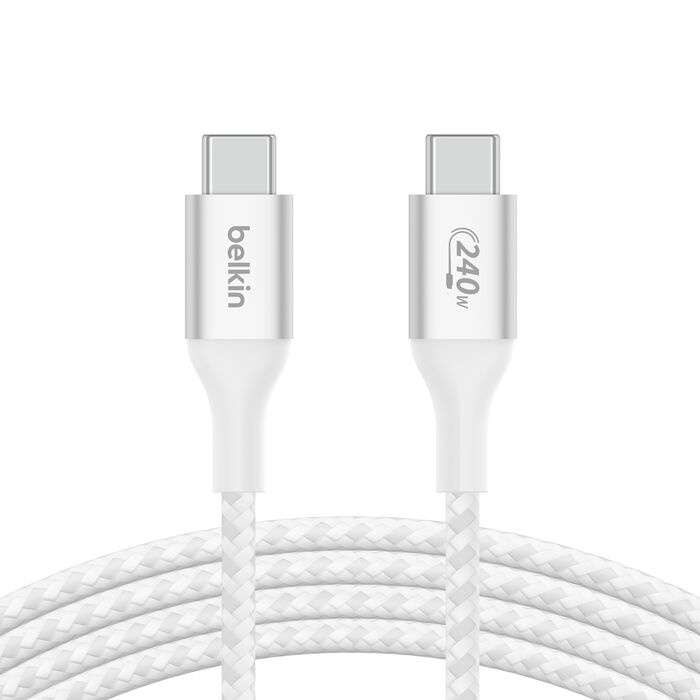 Belkin CAB015BT2MWH Belkin BoostCharge - Cable USB - 24 pin USB-C (M) a 24 pin USB-C (M) - USB 2.0 - 2 m - compatible con hasta 240 W de potencia - blanco