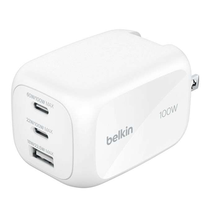Belkin WCH016dqWH Belkin - Wall Charger - Lithium ion - Para Apple / Samsung phones - 100W USB-C PD PPS 2 USB-C I 1