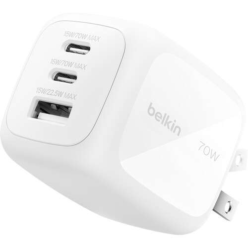 Belkin WCH018dqWH Belkin - Wall Charger - Lithium ion - Para Apple / Samsung phones - 70W USB-C PD PPS 2 USB-C