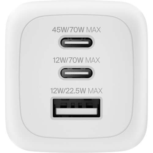 Belkin WCH018dqWH Belkin - Wall Charger - Lithium ion - Para Apple / Samsung phones - 70W USB-C PD PPS 2 USB-C