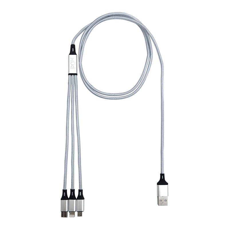 Convertidor USB-A a Lightning + USB-C + Micro USB XUE® / 1 Metro Nylon Gris-XUE®-TRIPLE CONEXION