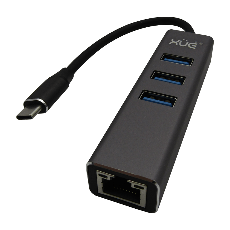 Convertidor USB-C 3.1 a Ethernet Gigabit USB 3.0 HUB (Mac OS 10) Negro marca XUE®-XUE®-8153B+GL3510