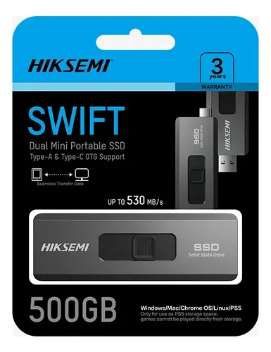 HIKSEMI-HS-USB-S309C 500G U3-<p>Unidad de almacenamiento externa Hiksemi de la familia S309C<br>Diseño portátil<br>Conectores USB-A y USB-C<br>Permite transferir archivos entre equipos compatibles<br>Presentación dual indicada por ATC<br>Confirmar capacidad y compatibilidad OTG del dispositivo de destino</p><p><strong>Garantía:</strong> 3 Años</p><p><a href="https://s3-eu-west-1.amazonaws.com/files.visiotech.es/files/pdf/HS-USB-S309C%28STD%29_1T_U3__HIKSEMI_WW_EN.pdf" target="_blank" rel="noopener">Consultar información del producto</a></p> HIKSEMI-HS-USB-S309C 500G U3-Unidad de almacenamiento externa Hiksemi de la familia S309CDiseño portátilConectores USB-A y USB-CPermite transferir archivos entre equipos compatiblesPresentación dual indicada por ATCConfirmar capacidad y compatibilidad OTG del dispositivo de destinoGarantía: 3 AñosConsultar información del producto