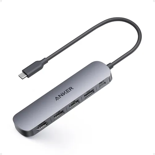 ANKER-A8357HA0-Hub Anker USB-C con cinco conexiones.Incluye una entrada para alimentación Power Delivery.Cuenta con dos puertos USB-A 2.0.Añade un puerto USB-A 3.0.Dispone de salida HDMI para monitor externo.La ficha del fabricante anuncia salida de video 4K.Pensado para ampliar la conectividad de un equipo USB-C.Las funciones de video requieren un puerto anfitrión compatible.Color según la referencia indicada por ATC.Garantía: 1 AñoConsultar información del producto