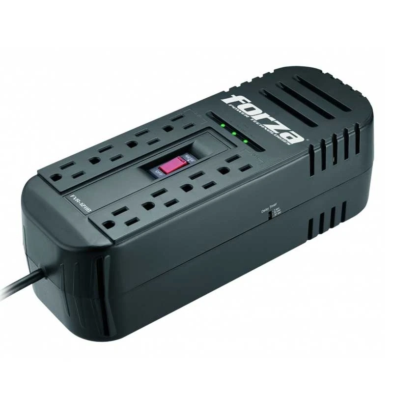 FORZA-FVR-2201-Regulador automático Forza FVR-2201Capacidad de 2.200 VA y 1.100 W según ATCOcho salidasPresentación de 120 VProtección de línea telefónica RJ11Diseñado para regular el voltaje de equipos conectadosNo debe confundirse con una UPS con bateríaGarantía: 2 AñosConsultar información del producto