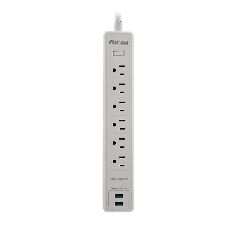 Forza-FSP-612USBW-Forza - Surge protector - AC 110/220 V - 6 Tomas de Corriente - NEMA 2USB 5ft WH