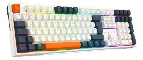 REDRAGON-K668WBO-RGB-SP-Teclado Mecánico 100% TRUNDLE Blanco/Gris