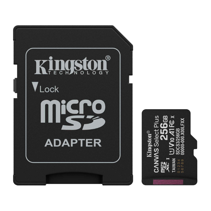 Memoria MicroSD 256GB Kingston Class 10 CANVAS Select Plus SDCS3/256GB con Adaptador-Kingston®-SDCS3/256GB