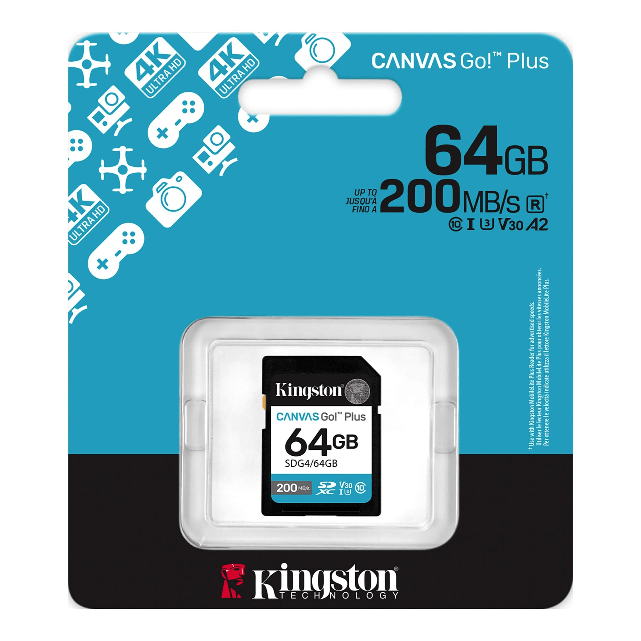64Gb Sdxc Canvas Go Plus Gen4 200Mb/S C10 Uhs-I U3 V30KINGSTONSDG4/64G