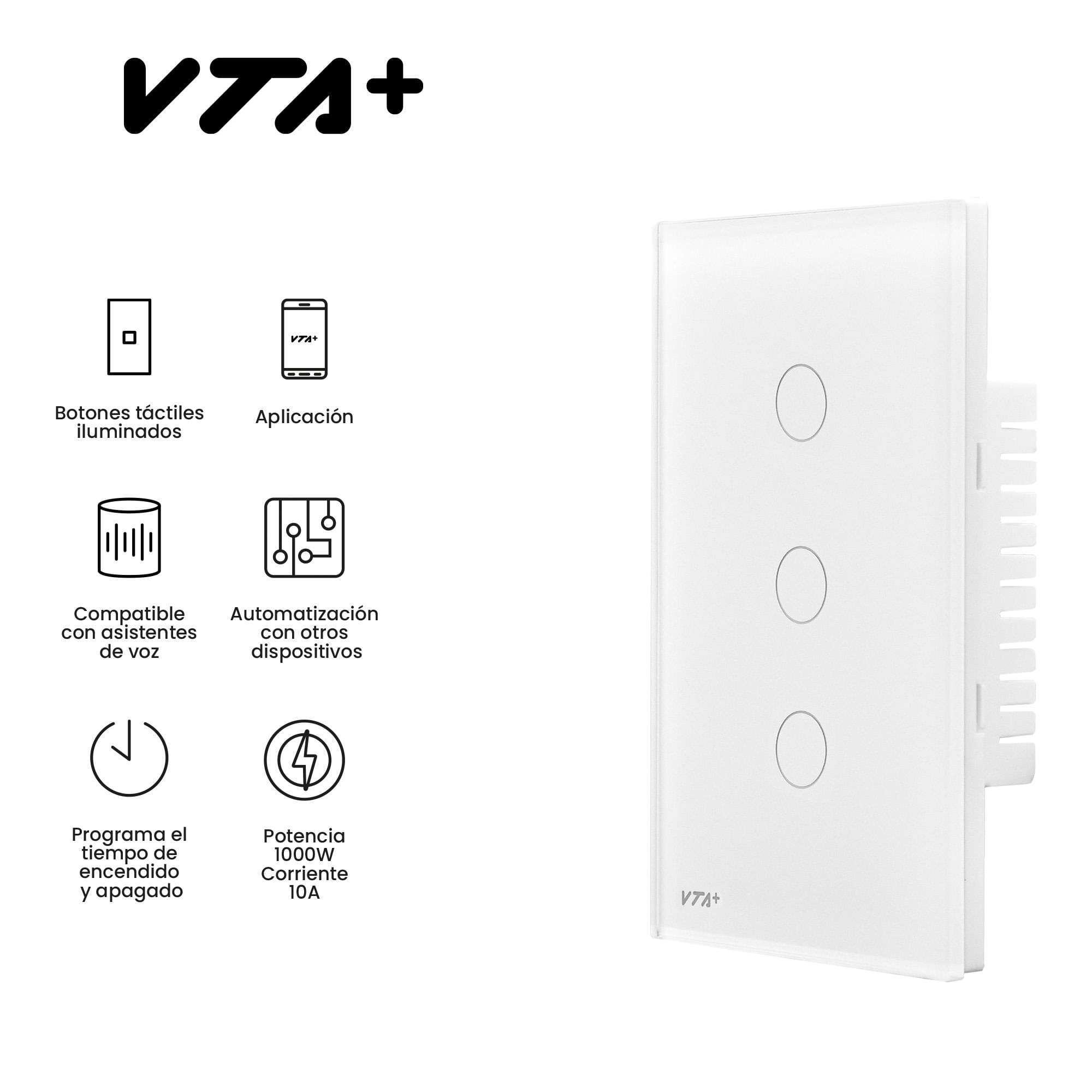 Interruptor Triple Inteligente Vta+ Vta-84503 Link IotMORE PRODUCTSVTA-84503