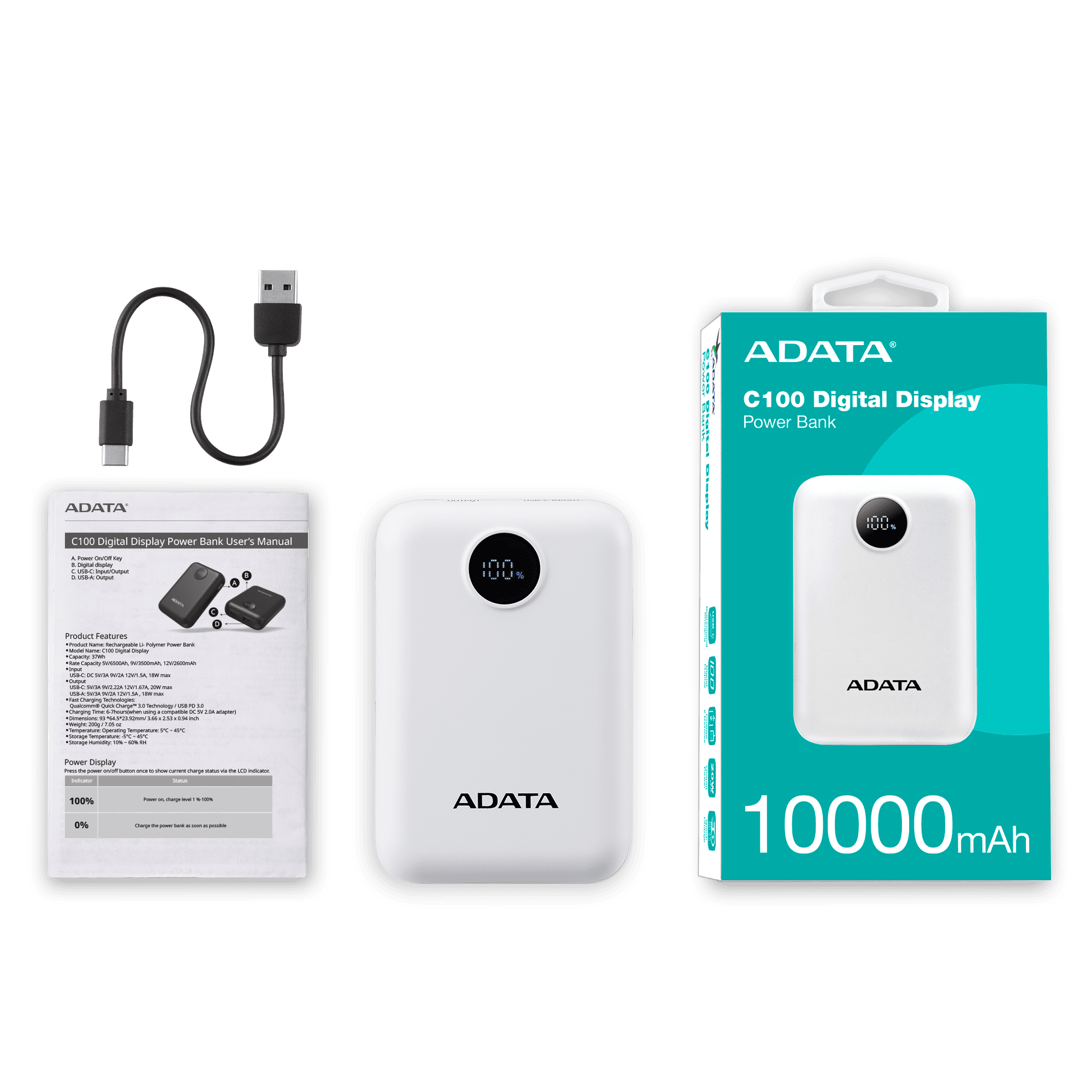 Power Bank C100 Adata BlancaADATAPC10022-12WH
