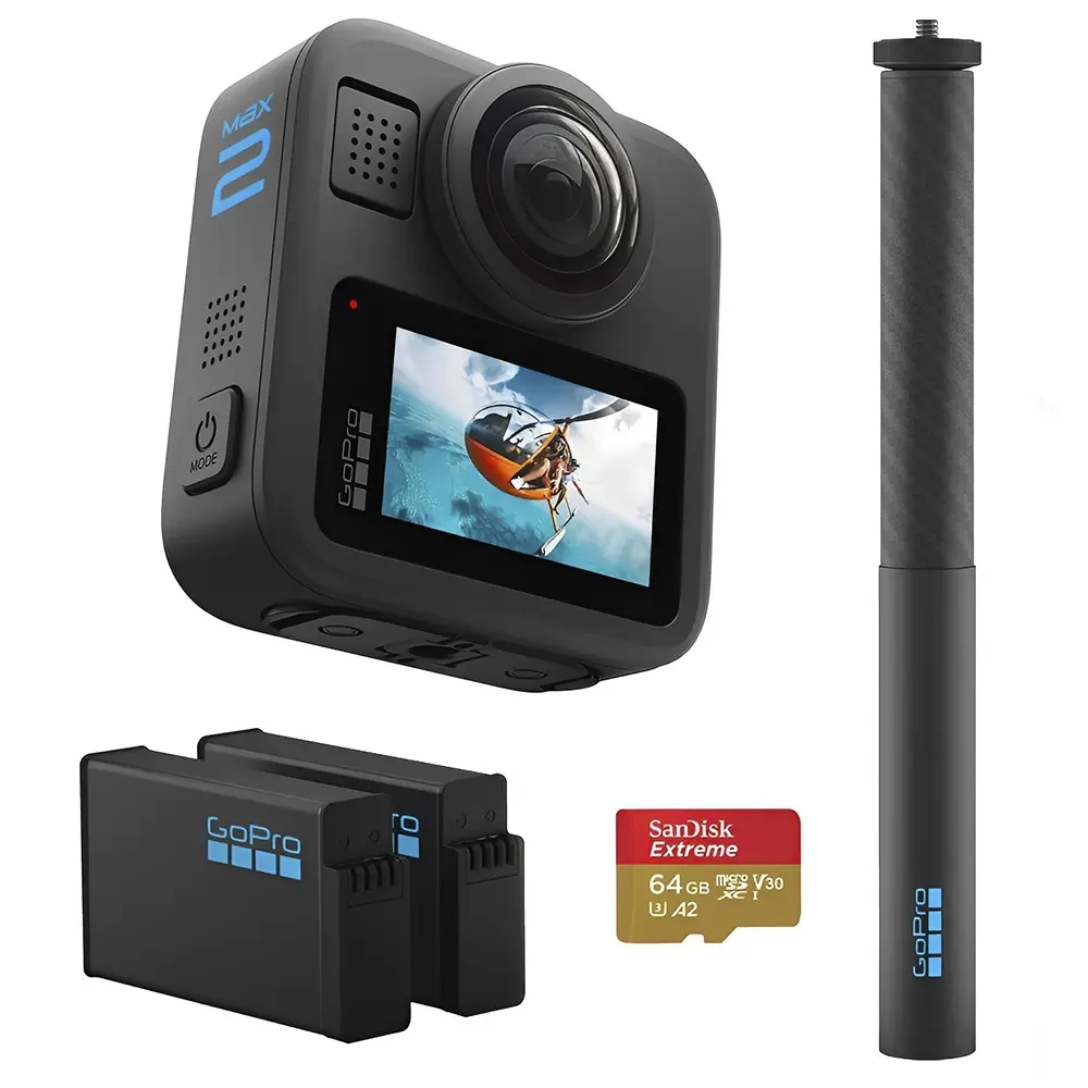 2 metros<br>Incluye dos baterías Enduro<br>Incluye tarjeta microSD de 64 GB según el catálogo oficial colombiano</p><p><strong>Garantía:</strong> 1 Año</p><p><a href="https://goprocol.co/producto/max2-accessories-bundle/" target="_blank" rel="noopener">Consultar información del producto</a></p> 2 metrosIncluye dos baterías EnduroIncluye tarjeta microSD de 64 GB según el catálogo oficial colombianoGarantía: 1 AñoConsultar información del producto