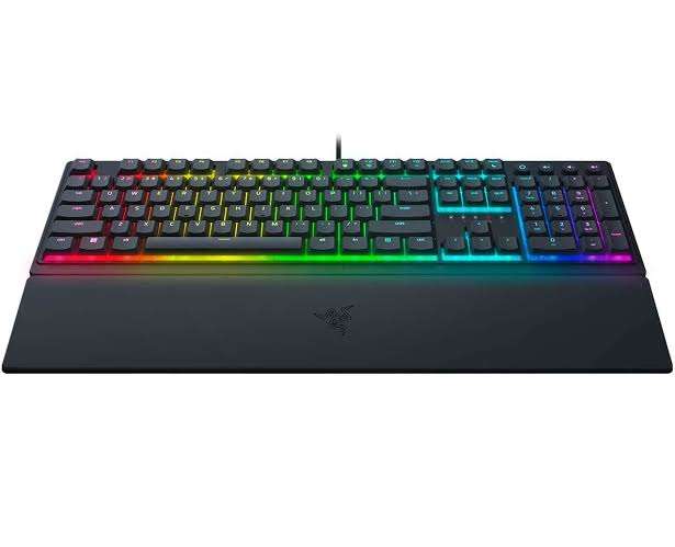 RAZER-RZ03-04461100-R311-<p>Teclado Razer Ornata V3 de perfil bajo.<br>Switches híbridos de membrana mecánica.<br>Pulsación con respuesta táctil y sonido de clic.<br>Teclas con recubrimiento UV para resistir el desgaste.<br>Controles multimedia dedicados con iluminación.<br>Reposamuñecas magnético suave incluido.<br>Iluminación Razer Chroma RGB en diez zonas.<br>Efectos de iluminación personalizables.<br>Funciones configurables mediante Razer Synapse.<br>Distribución del teclado según la referencia ATC.</p><p><a href="https://www.razer.com/latam-es/gaming-keyboards/razer-ornata-v3?srsltid=AfmBOoqovsdHDFGNWXNbNJ56Bf0FWZ900KufHEhZ82qwvbzu_NhswEei" target="_blank" rel="noopener">Consultar información del producto</a></p> RAZER-RZ03-04461100-R311-Teclado Razer Ornata V3 de perfil bajo.Switches híbridos de membrana mecánica.Pulsación con respuesta táctil y sonido de clic.Teclas con recubrimiento UV para resistir el desgaste.Controles multimedia dedicados con iluminación.Reposamuñecas magnético suave incluido.Iluminación Razer Chroma RGB en diez zonas.Efectos de iluminación personalizables.Funciones configurables mediante Razer Synapse.Distribución del teclado según la referencia ATC.Consultar información del producto