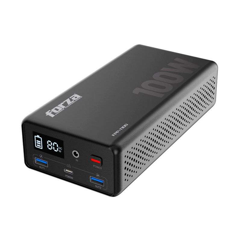 FORZA-FPP-T100-Central eléctrica portátil Forza FPP-T100Potencia nominal de 100 WDiseñada para alimentar dispositivos compatibles durante desplazamientos o cortes de energíaFamilia con batería de litio-ferrofosfatoPuede admitir recarga mediante panel solar compatibleLa capacidad
