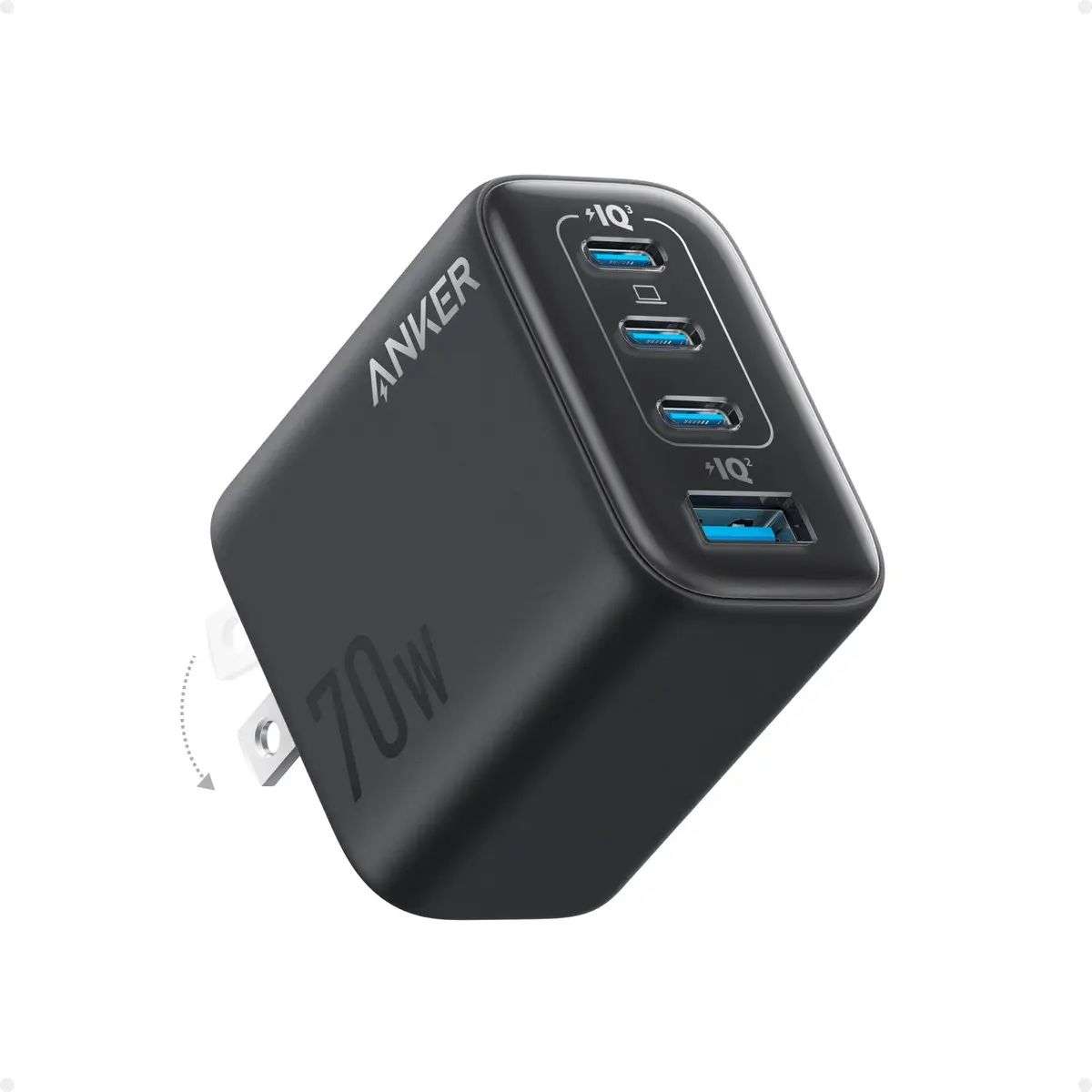 ANKER-A121CJ11-Cargador Anker Zolo de hasta 70 WCuatro puertos para conectar dispositivosCompatibilidad con Power Delivery 3.0Diseñado para equipos USB compatibles con su potencia y protocoloPermite reducir la cantidad de cargadores utilizadosLa potencia se distribuye según los dispositivos conectadosNo todos los puertos entregan simultáneamente la potencia totalColor negro según la referencia ATCGarantía: 1 AñoConsultar información del producto